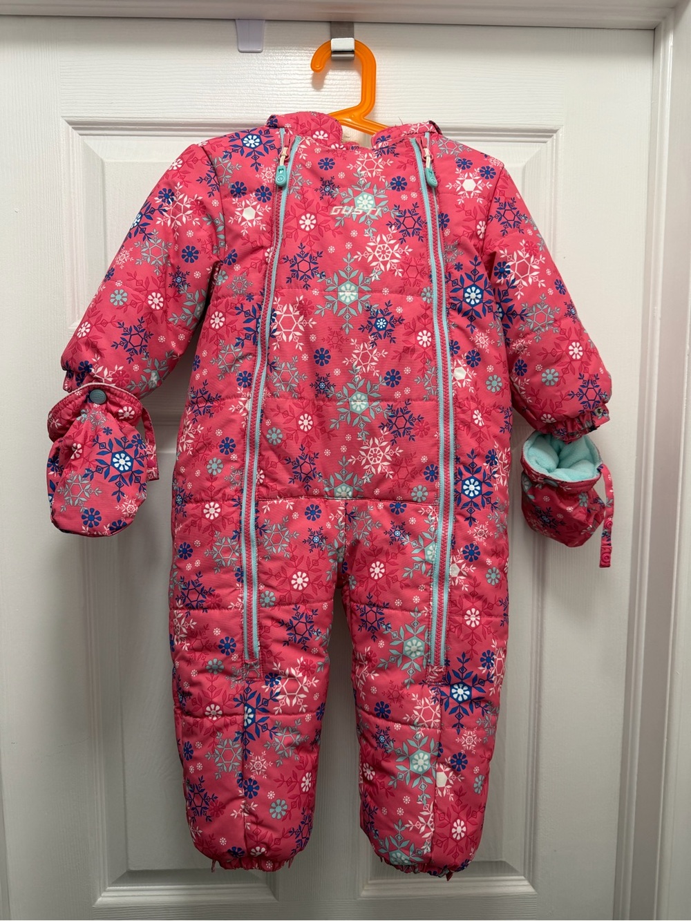 Gusti Toddler Kids Pink Snowflake One-Piece Snowsuit with Mittens